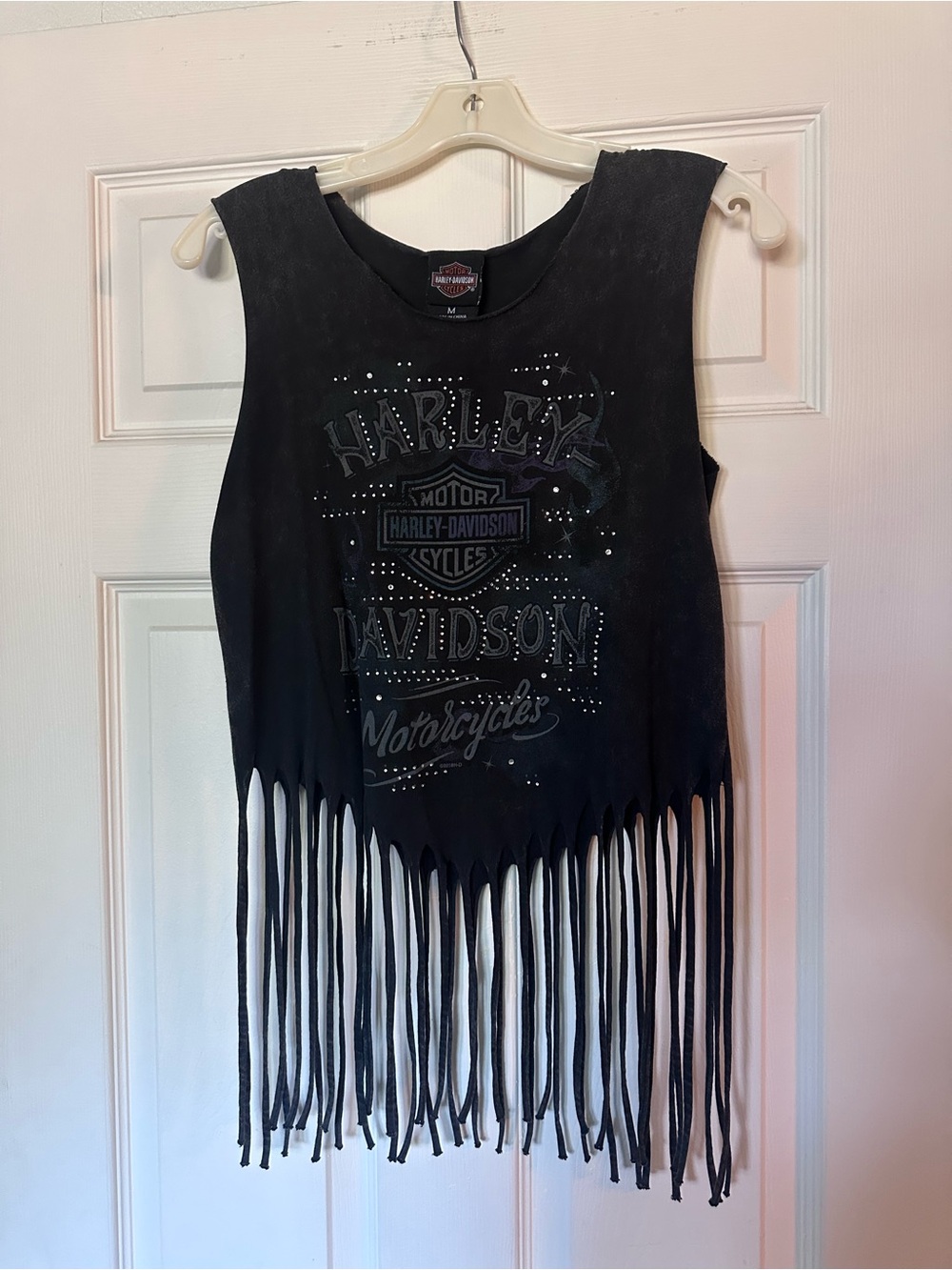 Harley-Davidson Black Rhinestone Tank with Fringe